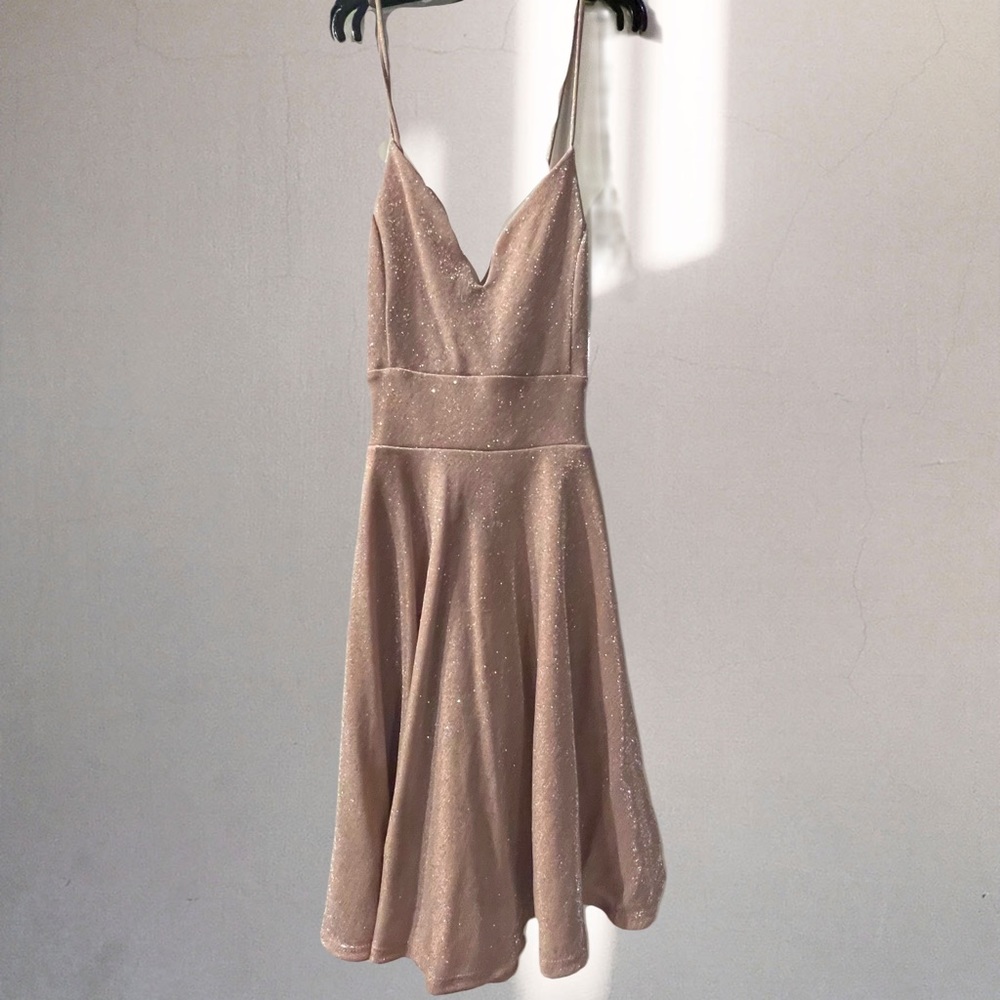 Sparkling pink flowy mini dress, Windsor, small/medium, cross back, pockets